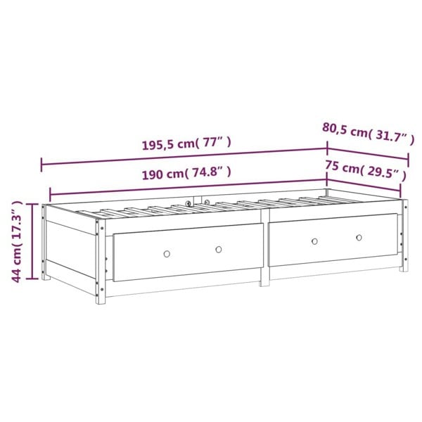 Berkfield Day Bed 75x190 cm Small Single Solid Wood Pine