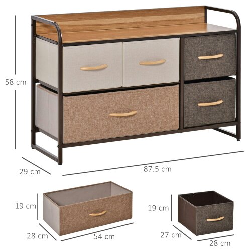 Wyld Haus Zini Brown 5 Linen Drawers Dresser With Steel Frame And Wood Top