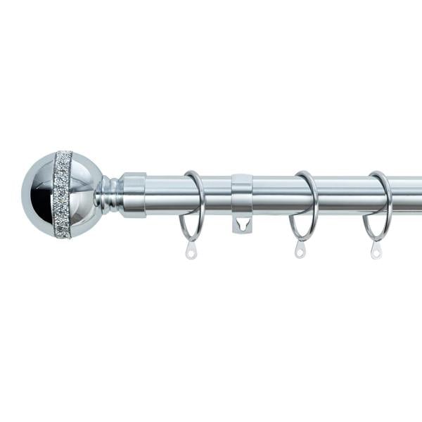 A.Unique Home Diamante Ball Metal Extendable Curtain Pole with Rings and Fittings, In a Variety of Colours and Sizes (25/28mm)