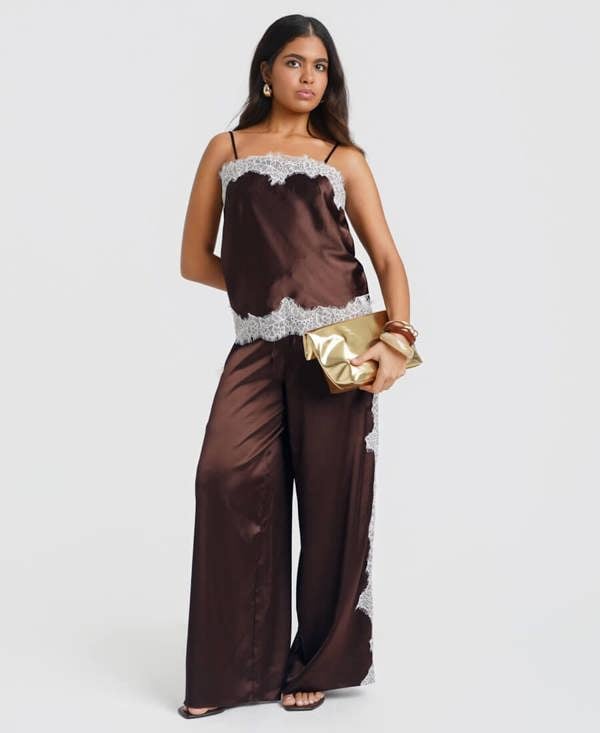 Needs No Label Brown Satin Lace Mix Trousers