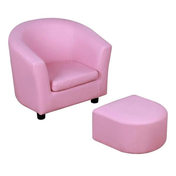 Pink toddler armchair with ottoman, thick padded seat and anti-skid feet