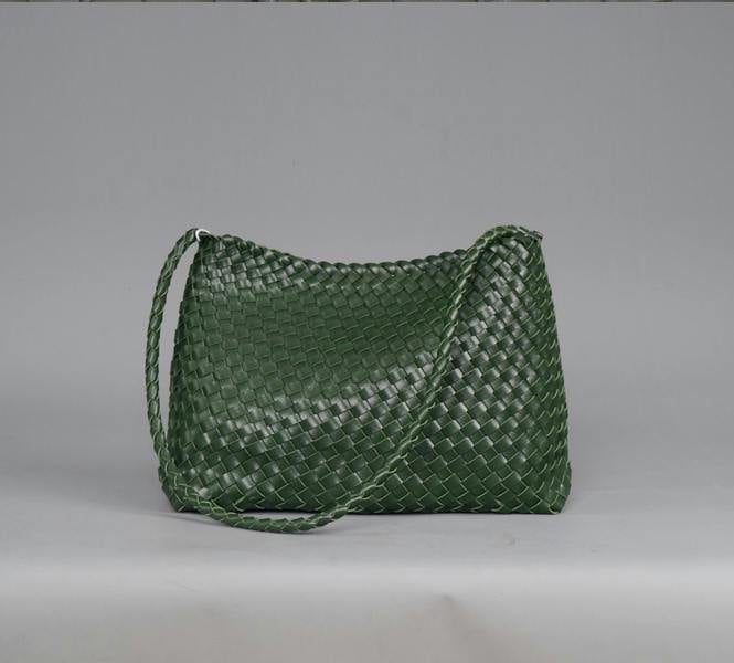 RIMINI Hand Weaving Vegan Leather Shoulder Bag 'Suzy' - Green