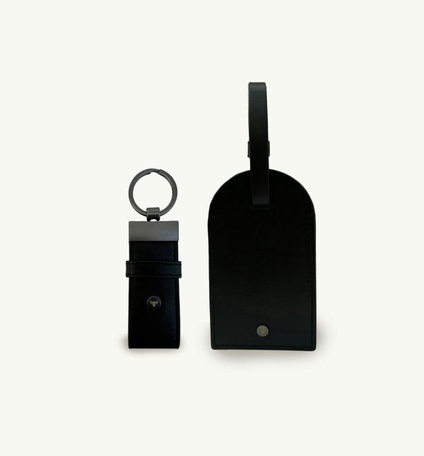 Apatchy London Black Leather Luggage Tag and Loop Keyring Gift Set