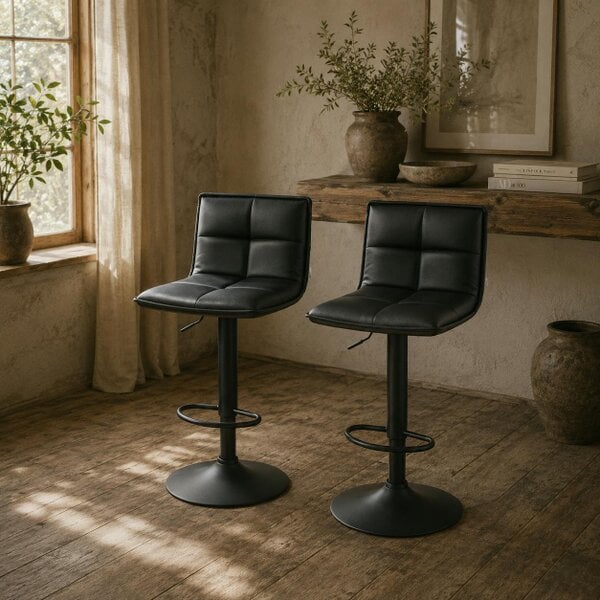 Wyld Haus Miha Set Of 2 Black Modern Faux Leather Bar Chairs