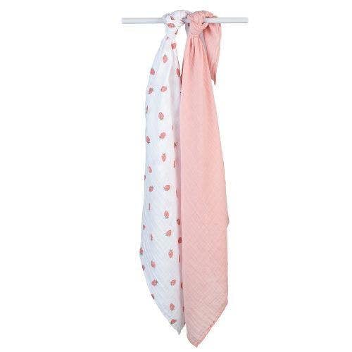 Lulujo - Cotton Swaddle - Strawberry & Pink - 2 Pack