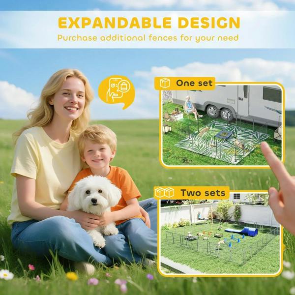 Grey expandable dog playpen design with additional sections for larger areas