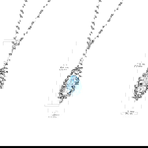 Gemondo Art Deco Style Pear Blue Topaz & Marcasite Pendant Necklace in Sterling Silver