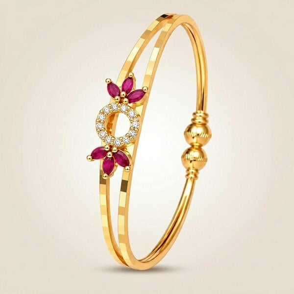 The Colourful Aura Gold Pink Floral Bangle Bracelet