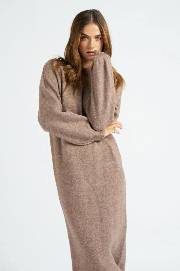Urban Bliss Brown Crew Neck Long Dress