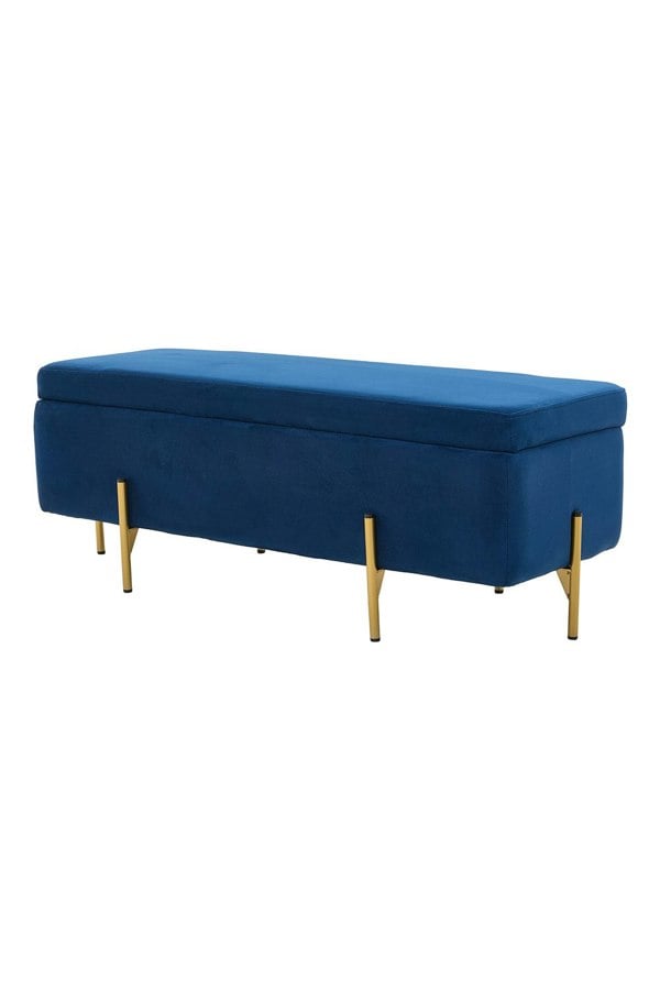 Living and Home Blue Flannel Upholstered Storage Bench