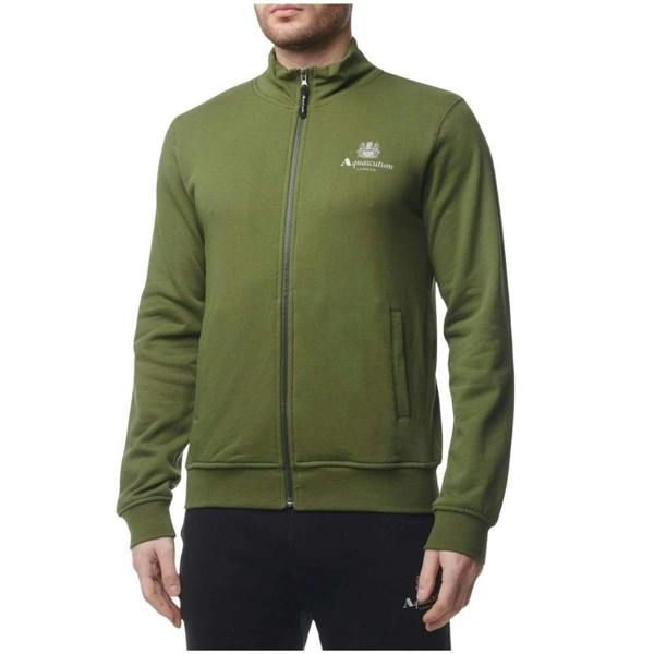 Aquascutum Mens Small Logo Mock Neck Active Fleece Jacket - Army Green - 