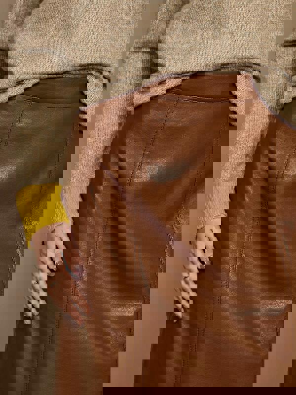 GWD Carolyn Chestnut Faux Leather Midi Skirt