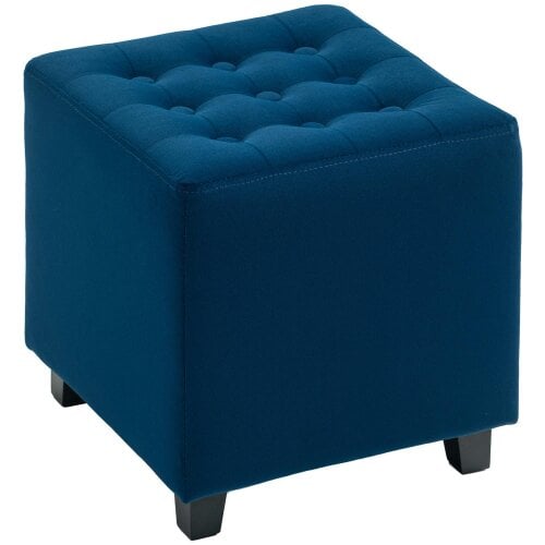 Wyld Haus Dimano Velvet Blue Upholstered Square Ottoman Diamond Tufted Pattern