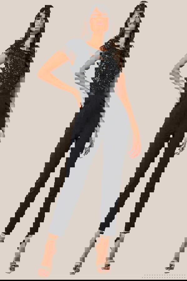 Tassel Sequin Jumpsuit - Black TR268