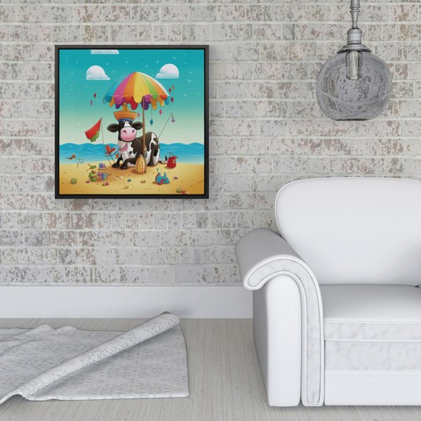 Warren Reed Cow On A Beach Holiday Framed Canvas