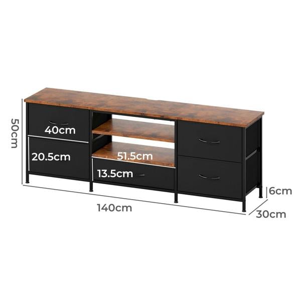Levede TV Stand Cabinet Entertainment Unit Stand 140cm 5 Drawers Storage Shelves