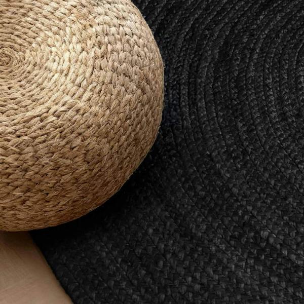 Braided Jute Rug Round Rangpur Black