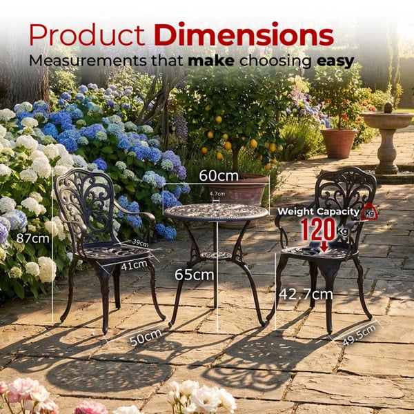Centurion Supports BANGUI Black Garden and Patio Table and 2 Chairs Cast Aluminium Bistro Set