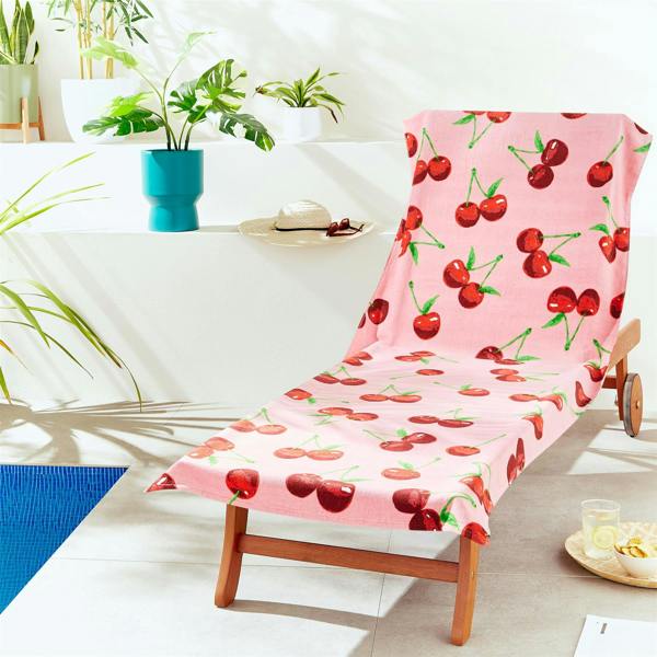 Cherries Pink Beach Towel Lounger 76x200cm