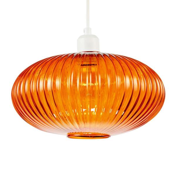 Modern Designer Orange Line Ribbed Glass Oval Pendant Lamp Shade Image 1