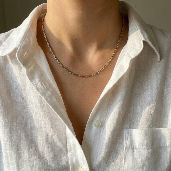 The Colourful Aura 18ct Gold Plated Two Tone Rectangular Link Chain Necklace 17 Inch