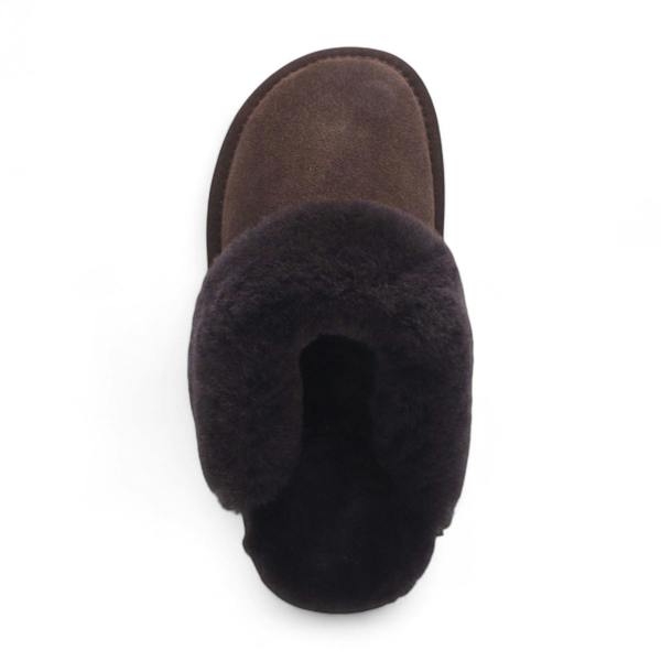 Infinity Leather Women's Genuine Sheepskin Brown Suede Mule Winter Slippers - Luna