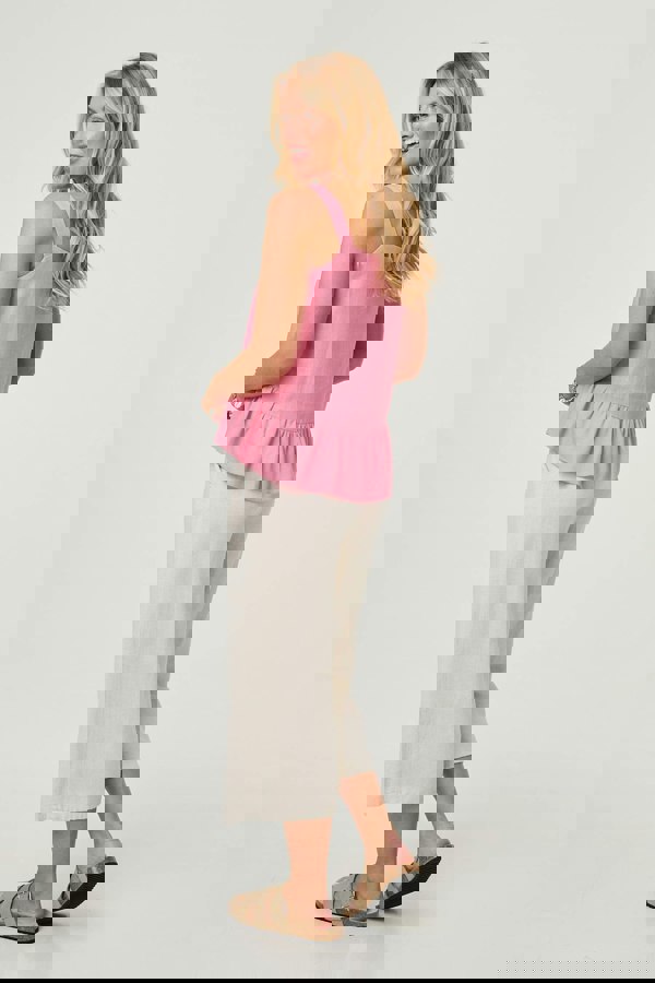 Pink | Frill Hem Sleeveless Wide Strap Top
