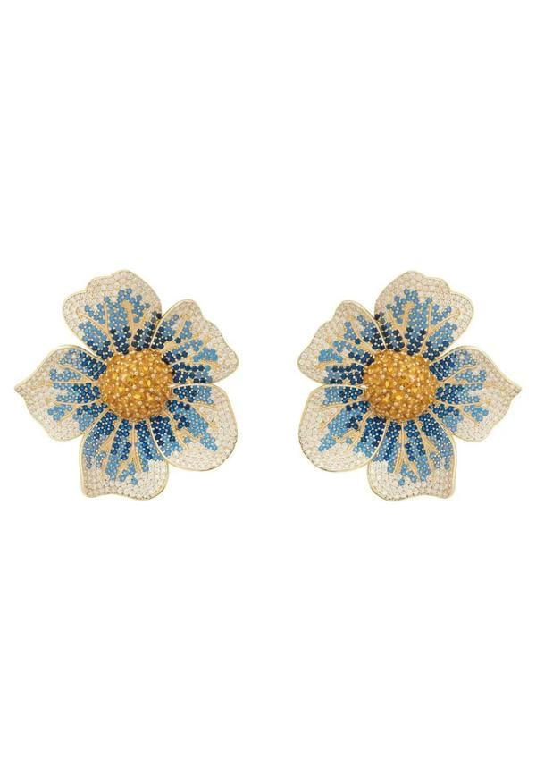 Pansy Flower Blue Earrings Gold - LATELITA Earrings