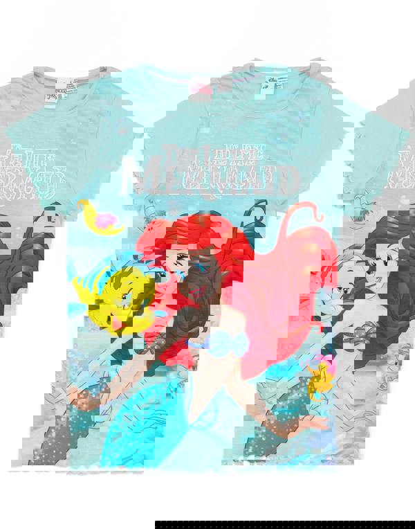 Disney Little Mermaid GirlsBlue Ariel, Flounder Character Print Short Sleeve Short Leg Pyjama Set