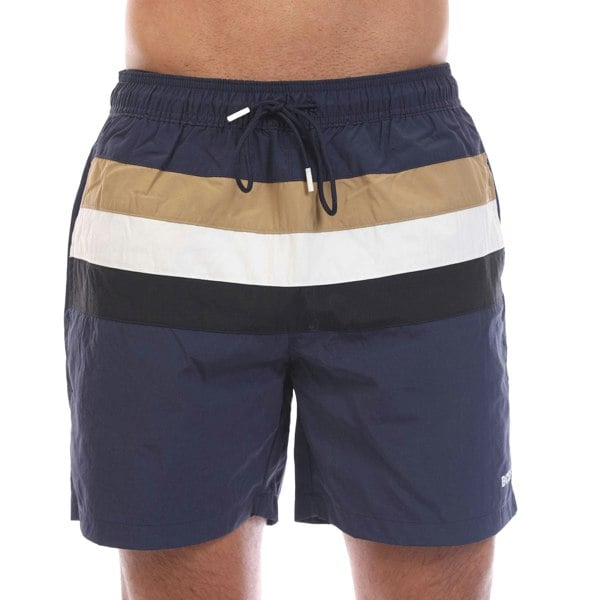 Boss Mens Louis Stripe Swimming Trunks - Navy