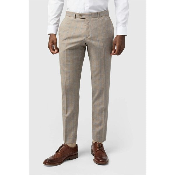 Alexandre Silver Alexandre Tailored Fit Italian Oatmeal Blue Check Trousers