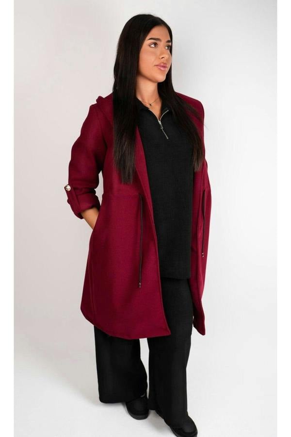 Meira Longline Hooded Coat With Rolled Sleeves - Khaki