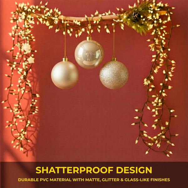 Shatchi 2cm Champagne Christmas Baubles Set of 3 with Glossy, Matte and Glitter Finishes