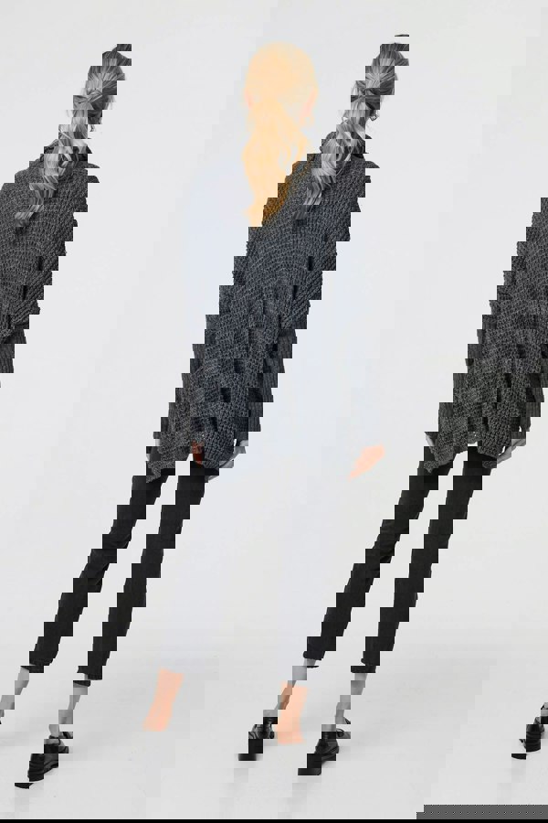 Grey | Graphic Print Metallic Roll Neck Jumper
