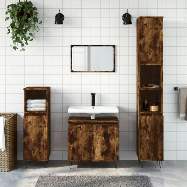 Berkfield 3 Piece Bathroom Cabinet Set Smoked Oak Engineered Wood