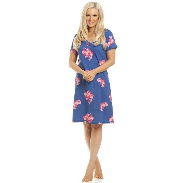 Camille Classic Rose Print Cotton Nightdress - large navy orchid