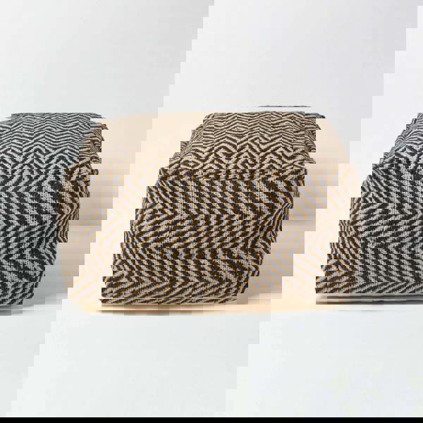 HOMESCAPES Black and Cream Chevron Pattern Pouffe