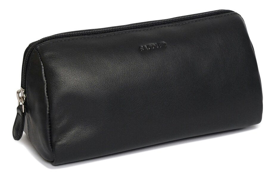 SADDLER MEGAN Leather Zip Top Cosmetic Bag - Large Capacity and Inner Zip Pocket - RFID Protected - Black