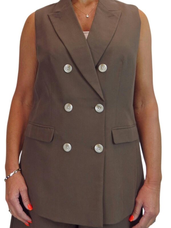 Paulo Due Women's 2 Piece Suit Linen Look Set - Sleeveless Tailored Waistcoat & Cropped Wide Leg Trousers