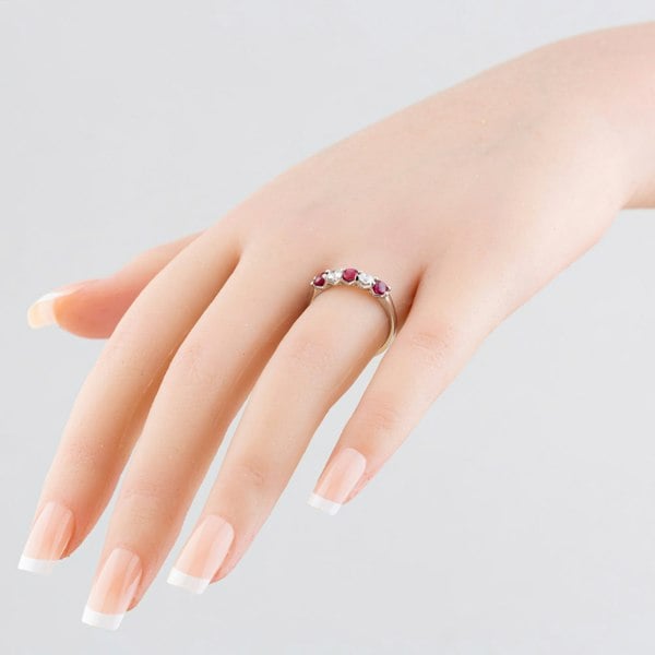 T. H. Baker Platinum Brilliant Cut Ruby & Diamond Five Stone Ring 32706