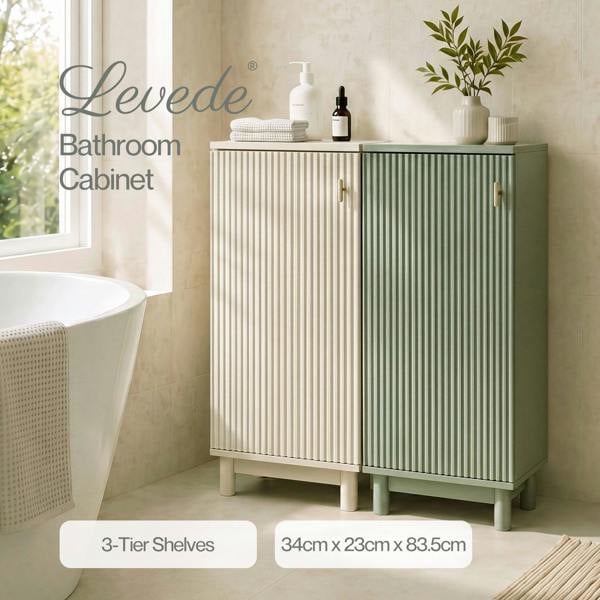 Levede 80cm Tall Bathroom Cabinet Vanity Narrow Storage Cupboard Fluted 3 Tier