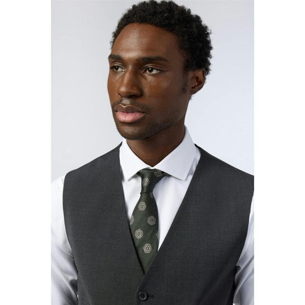 Alexandre Silver Alexandre Tailored Fit Charcoal Wool Blend Stretch Waistcoat