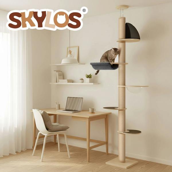 Skylos Floor to Ceiling Cat Tree Adjustable Height 206-300cm 6-Tier Cat Tower