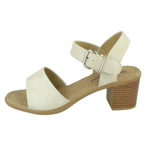 Savannah Ladies Savannah Mid Stack Heel Mule Sandal with Buckle Ankle Strap F12079