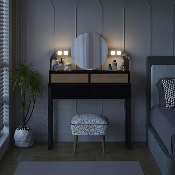 Decortie Lora Dressing Table 4-Led Lights Make-up Table Mirror 96x132cm 2-Drawer Soft-Close Storage Bedroom,Backstage