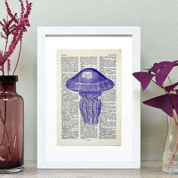 Hands & Hearts Jellyfish vintage book page art print