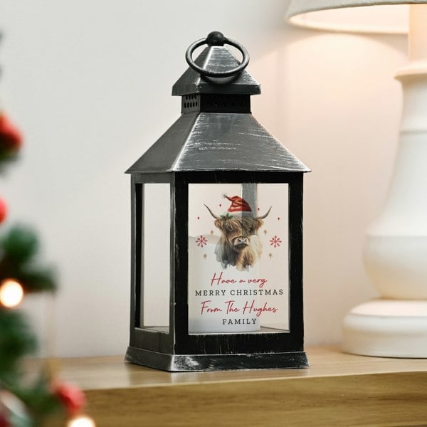 Personalised Memento Company Personalised Highland Cow Christmas LED Lantern