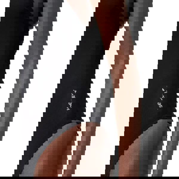 Black Speedo solid highneck scoop swimsuit with cutout and logo