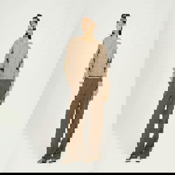 Brave Soul Taupe Round Neck Jersey Knit Cardigan - Taupe Image 3