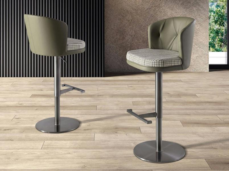 Angel Cerdá Swivel Stool in Dark Green and White Fabric and Olive Green Leatherette 4228